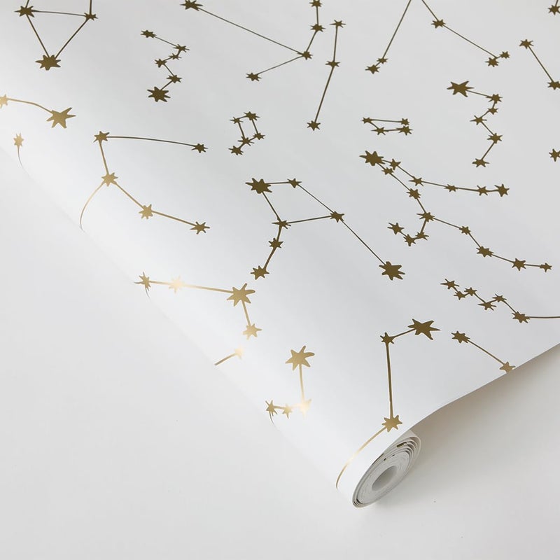 Tempaper x Novogratz White & Metallic Gold Constellations Removable Peel and Stick Wallpaper, 20.5 in X 16.5 ft, Made in the USA - Image 2